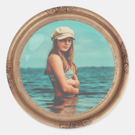 Retro Golden Stylish Portret Photo-display Ronde Sticker