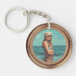 Retro Golden Stylish Portret Photo-display Sleutelhanger