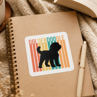 Retro Goldendoodle-hond Silhouet Vierkante Sticker