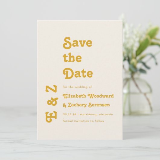 Retro Goldenrod Typografie Save the Date (Staand voorkant)