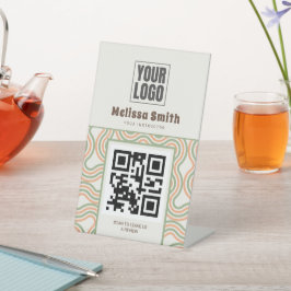 Retro Golf Abstract Patroon QR Code Voetstuk Reclamebord Met Voetstuk