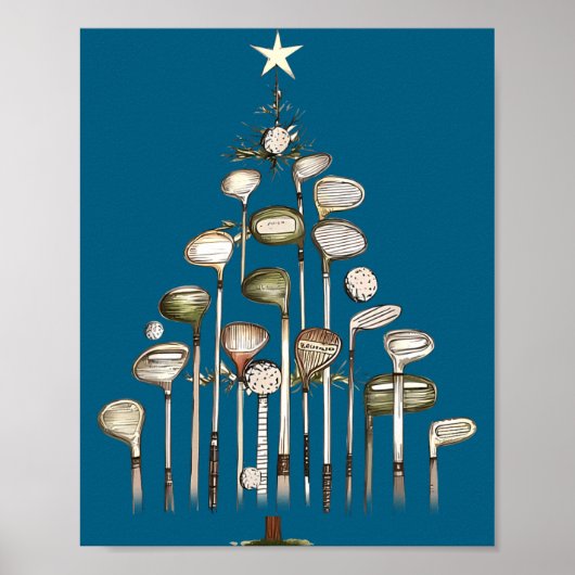 Retro Golf Club Christmas Tree Golfing Xmas Golfer Poster (Voorkant)