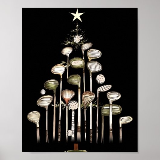 Retro Golf Club Christmas Tree Golfing Xmas Golfer Poster (Voorkant)