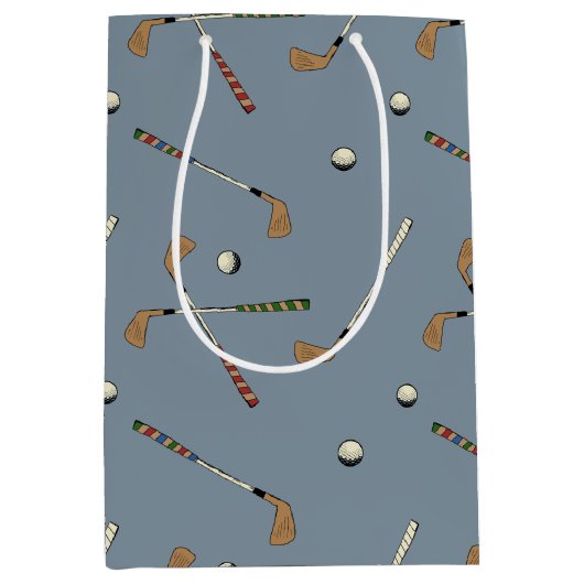  Retro Golf Golfer Club Ball Pattern Blue Medium Cadeauzakje (Voorkant)