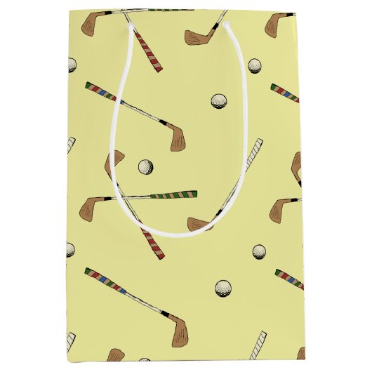  Retro Golf Golfer Club Ball Pattern Yellow Medium Cadeauzakje (Voorkant)
