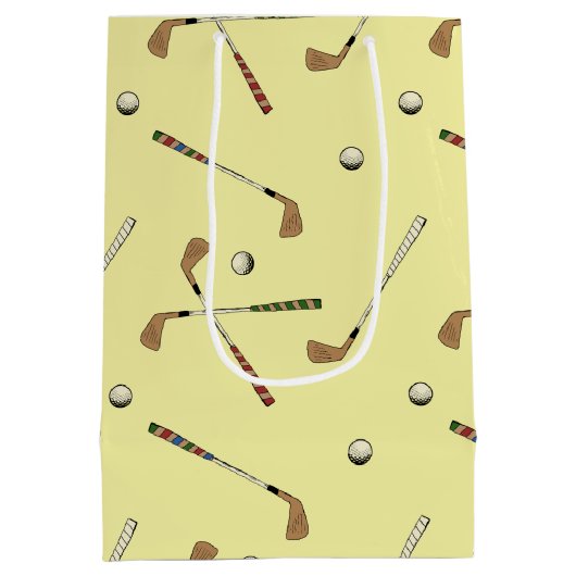  Retro Golf Golfer Club Ball Pattern Yellow Medium Cadeauzakje (Achterkant)