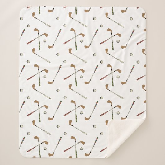  Retro Golf Golfer Club Balpatroon Wit Sherpa Deken (Voorkant)