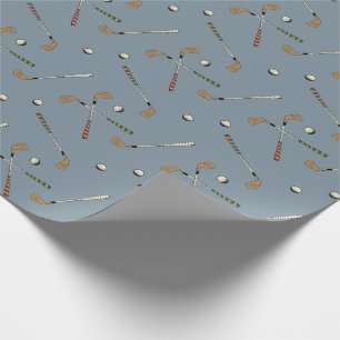 Retro Golf Golfer Clubs Balls Patroon Blauw Cadeaupapier