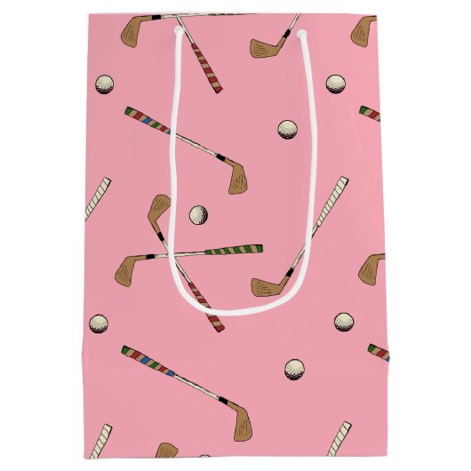  Retro Golf Golfer Clubs Balls Patroze Medium Cadeauzakje (Achterkant)