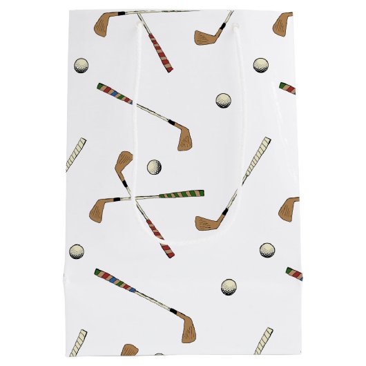  Retro Golf Golfer Clubs Balls Pattern Medium Cadeauzakje (Achterkant)