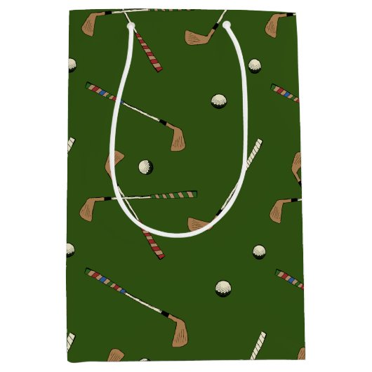 Retro Golf Golfer Clubs Balls Pattern Medium Cadeauzakje (Voorkant)