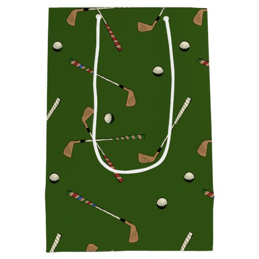  Retro Golf Golfer Clubs Balls Pattern Medium Cadeauzakje (Achterkant)