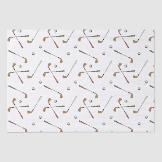  Retro Golf Golfer Clubs Balls Pattern Tissuepapier (Voorkant)