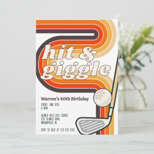 Retro Golf Hit and Giggle Uitnodiging (Staand voorkant)
