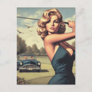 Retro Golf Meisje Briefkaart