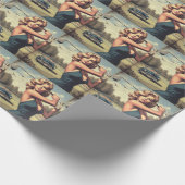 Retro Golf Meisje Cadeaupapier (Hoek)