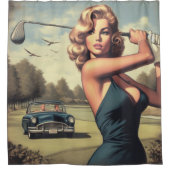 Retro Golf Meisje Douchegordijn (Voorkant)