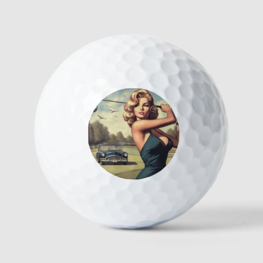 Retro Golf Meisje Golfballen (Voorkant)