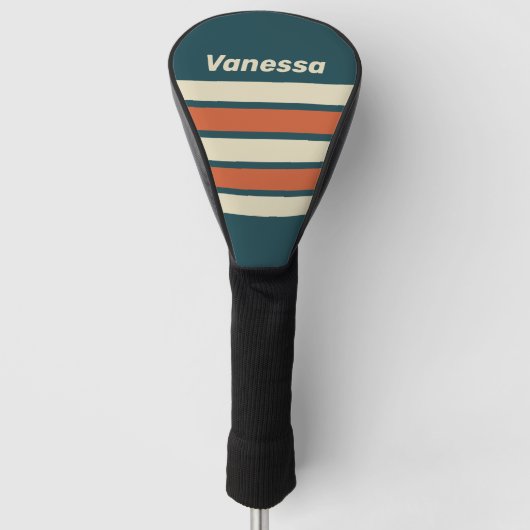 Retro golf over striping met naam golfheadcover (Voorkant)