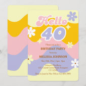 Retro golfbeweging Groovy bloem Hallo 40e verjaard Kaart (Voorkant / Achterkant)