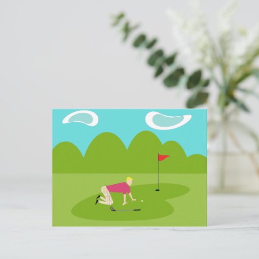 Retro Golfer Briefkaart (Staand voorkant)