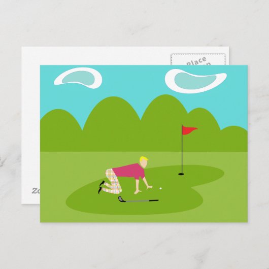 Retro Golfer Briefkaart (Voorkant / Achterkant)