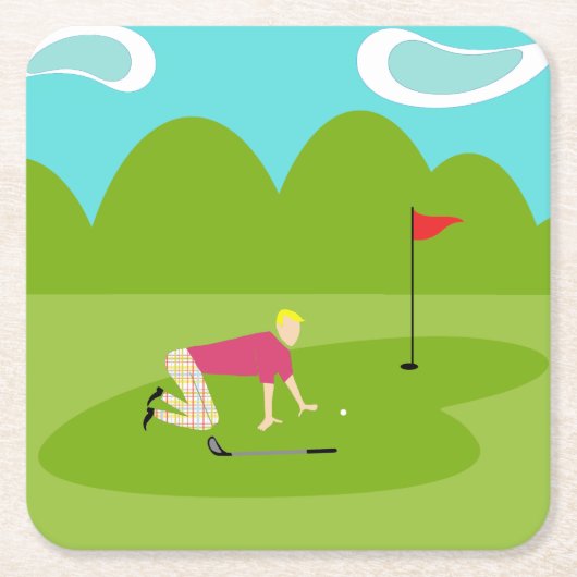 Retro Golfer papier Onderzetter (Voorkant)