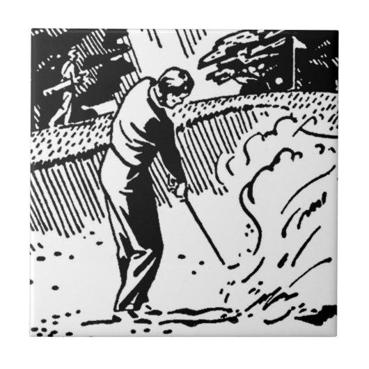 Retro Golfer Sand Trap Tegeltje (Voorkant)