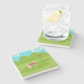 Retro Golfer Stone Onderzetter (Zijkant)