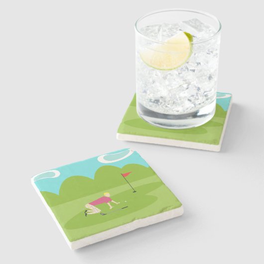 Retro Golfer Stone Onderzetter (Zijkant)