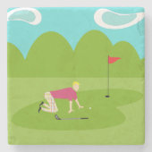 Retro Golfer Stone Onderzetter (Voorkant)