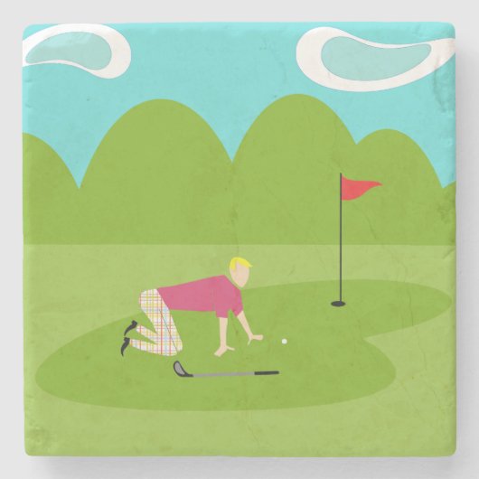 Retro Golfer Stone Onderzetter (Voorkant)