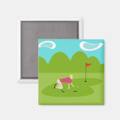 Retro Golfer vierkante magneet (Voorkant / Achterkant)