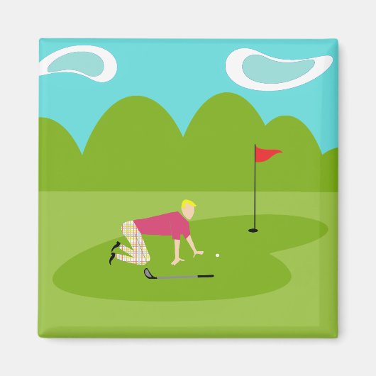 Retro Golfer vierkante magneet (Voorkant)