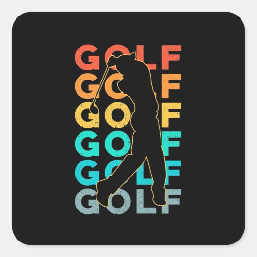 Retro Golfer Vierkante Sticker (Voorkant)