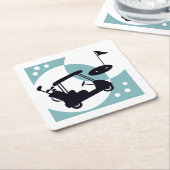 Retro golfkar in zwart & blauw kartonnen onderzetters (Schuin)