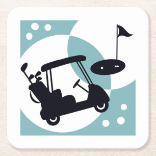 Retro golfkar in zwart & blauw kartonnen onderzetters
