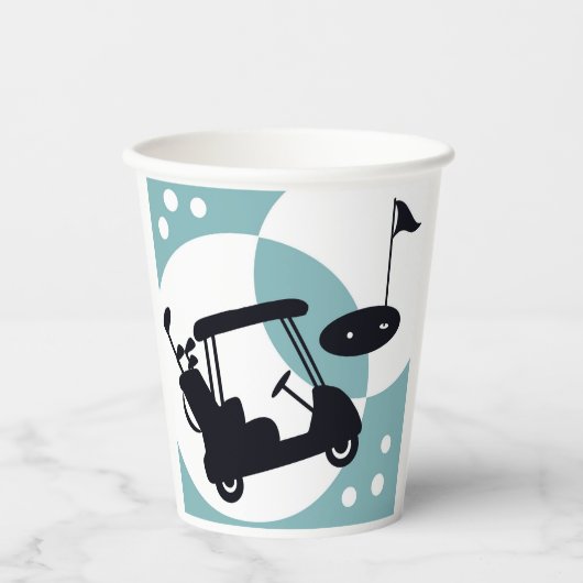 Retro golfkar in zwart & blauw papieren bekers (Voorkant)