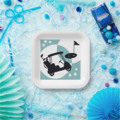 Retro golfkar in zwart & blauw papieren bordje (Feest)