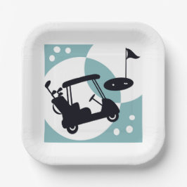 Retro golfkar in zwart & blauw papieren bordje