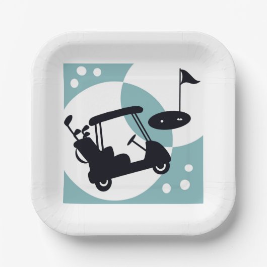 Retro golfkar in zwart & blauw papieren bordje (Voorkant)