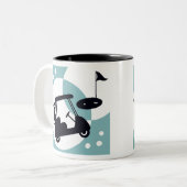 Retro golfkar in zwart & blauw tweekleurige koffiemok (Voorkant links)