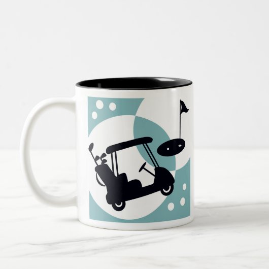 Retro golfkar in zwart & blauw tweekleurige koffiemok (Links)