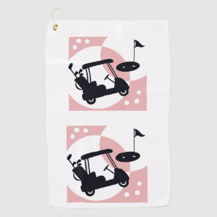 Retro golfkar in zwart & roze golfhanddoek