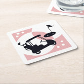 Retro golfkar in zwart & roze kartonnen onderzetters (Schuin)