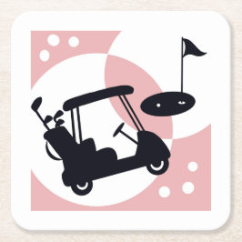 Retro golfkar in zwart & roze kartonnen onderzetters