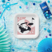 Retro golfkar in zwart & roze papieren bordje (Feest)