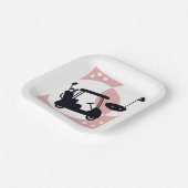 Retro golfkar in zwart & roze papieren bordje (Gebogen)