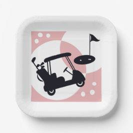 Retro golfkar in zwart & roze papieren bordje