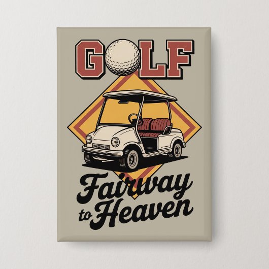 Retro golfkarretje fairway naar heaver Funny golfe Button (Voorkant)